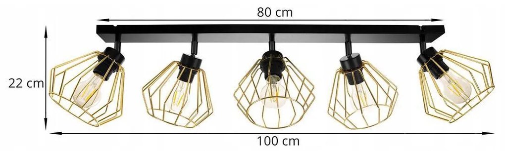 Stropné svietidlo NUVOLA 1, 5x zlaté drôtené tienidlo, (výber z 2 farieb konštrukcie - možnosť polohovania)