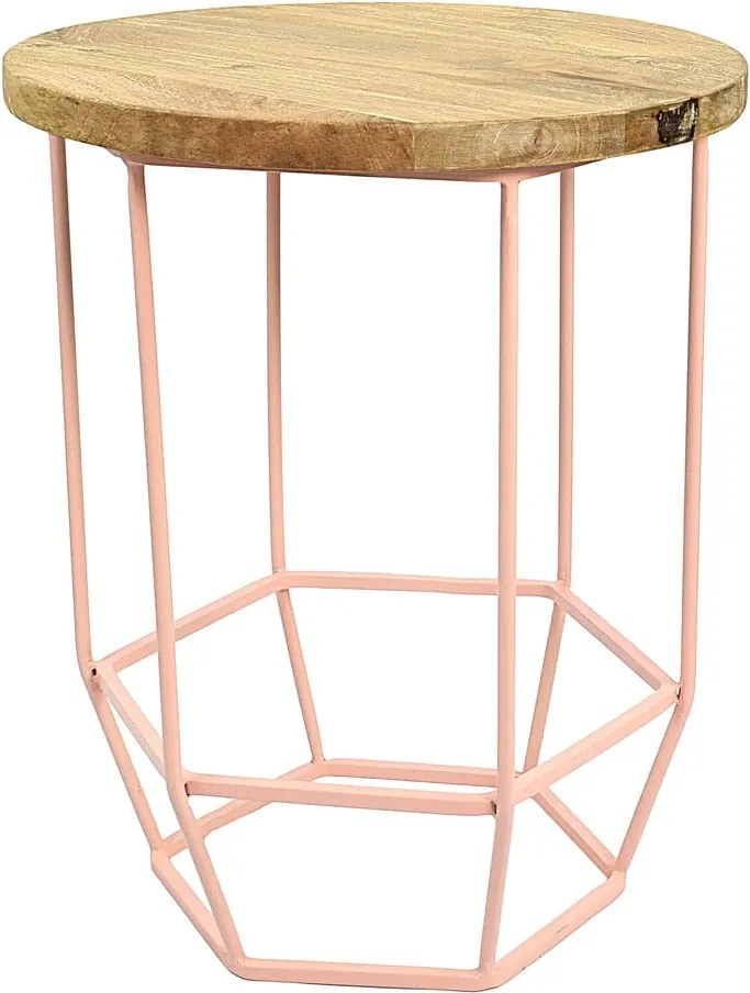 Ružový stolík so snímateľnou doskou z mangového dreva HF Living He×a Blush mini, ø 45 cm