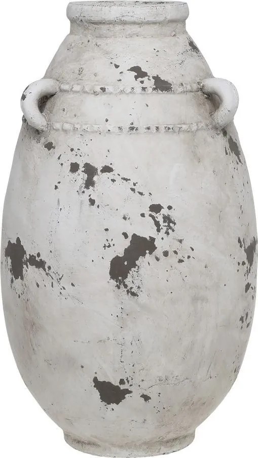 Bielo-šedá antik terakotová váza s uškami Frejus - Ø 21*36 cm