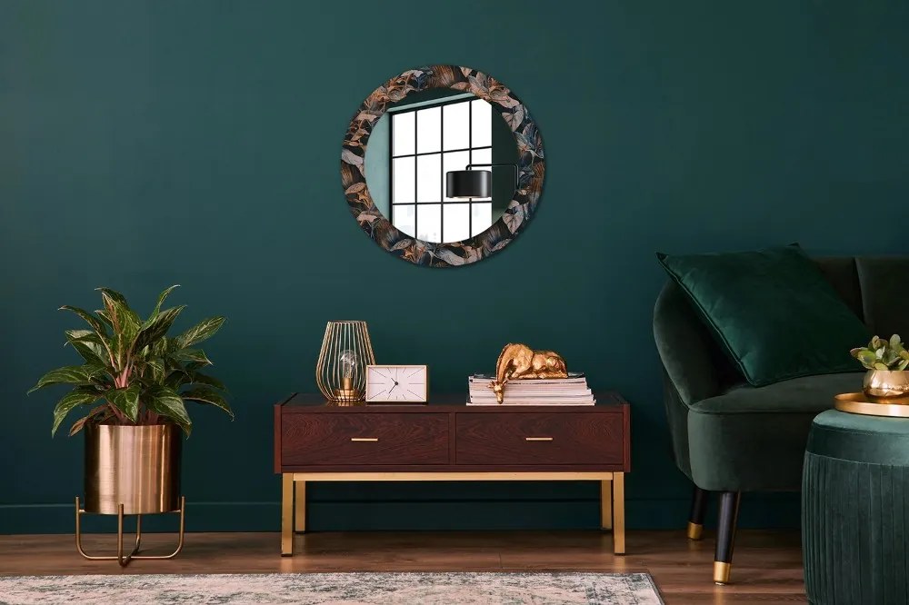 Okrúhle ozdobné zrkadlo na stenu Tmavé tropické listy fi 60 cm