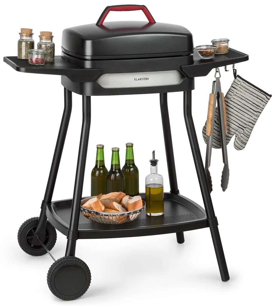Klarstein Gatsby, elektrický gril, 2000 W, nepriľnavá grilovacia plocha, bočné stolíky, čierny