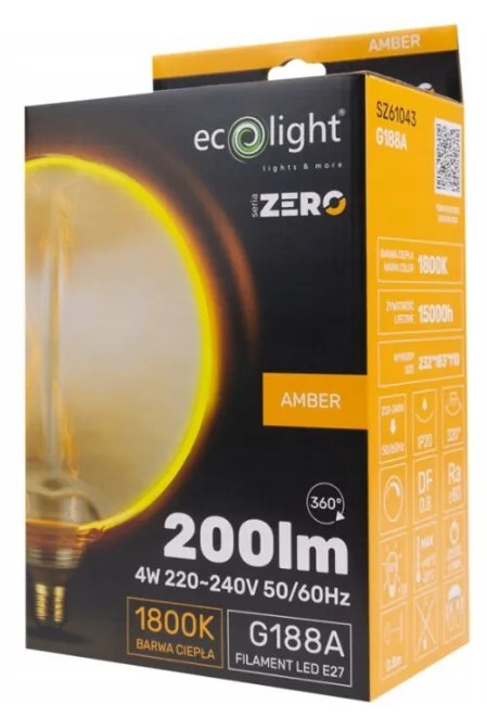 ECOLIGHT Dekoratívna LED žiarovka E27 4W 200lm G188 Amber Retro - rada ZERO