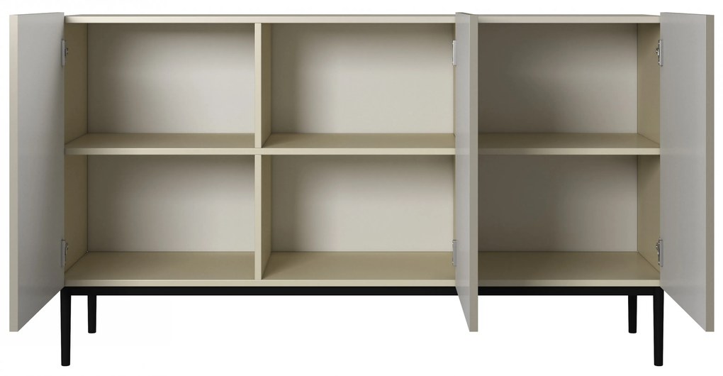 Komoda Nicole 150 cm s ryhovanými dvierkami - kašmír / čierne nohy