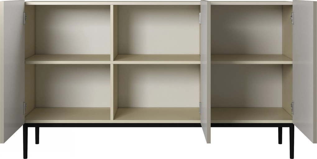 Komoda Nicole 150 cm trojdverová s ryhovaným čelom - kasmír / čierne nohy