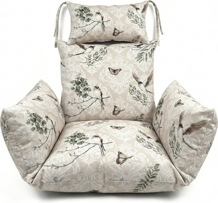 Čierne závesné kreslo KOKON so stojanom, béžový vankúš