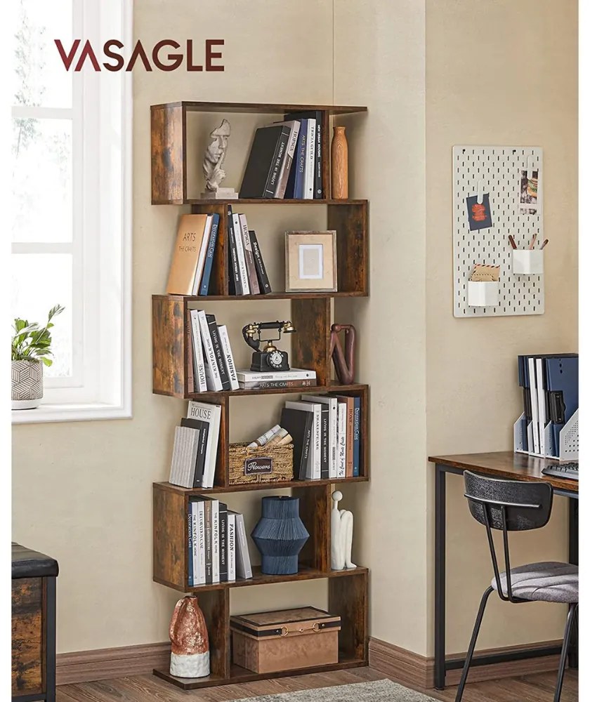 Polica/regál na knihy PRESTON, 70x24x190,5cm, hnedá Vasagle