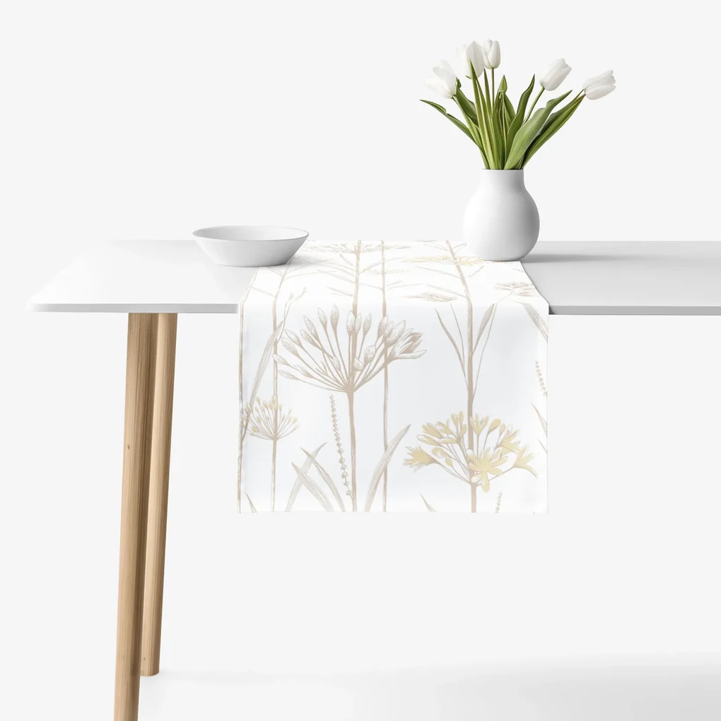 Goldea behúň na stôl 100% bavlnené plátno - okrasné rastliny 35x120 cm