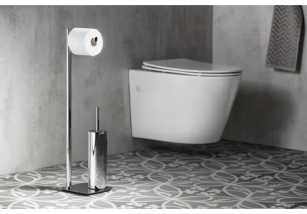 Gedy - Stojaca WC kefa s držiakom na toaletný papier FLORI lesklý chróm