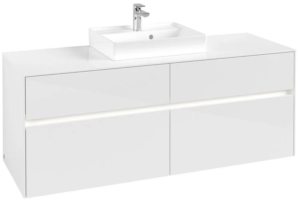 VILLEROY &amp; BOCH Collaro závesná skrinka pod umývadlo na dosku (umývadlo v strede), 4 zásuvky, s LED osvetlením, 1400 x 500 x 548 mm, Glossy White, C073B0DH