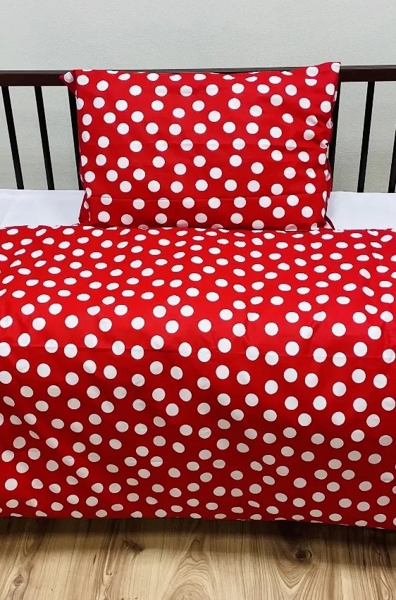 Obliečky bavlnené Dots červené TiaHome - Detský set 130x90cm + 65x45cm