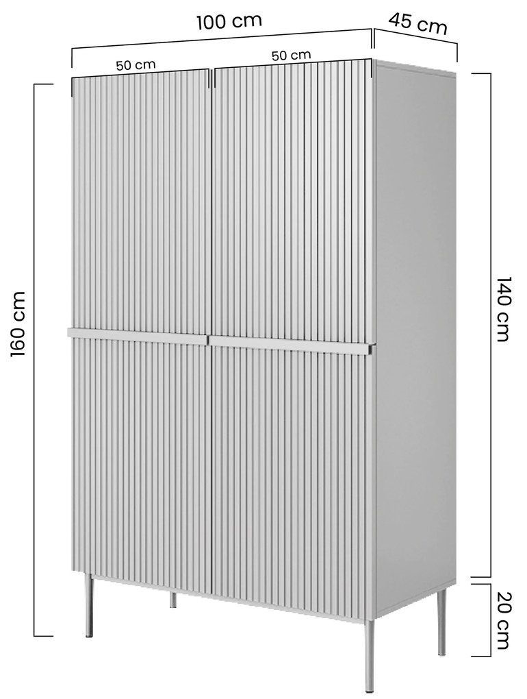 Príborník Nicole 100 cm - matná biela / zlaté nohy