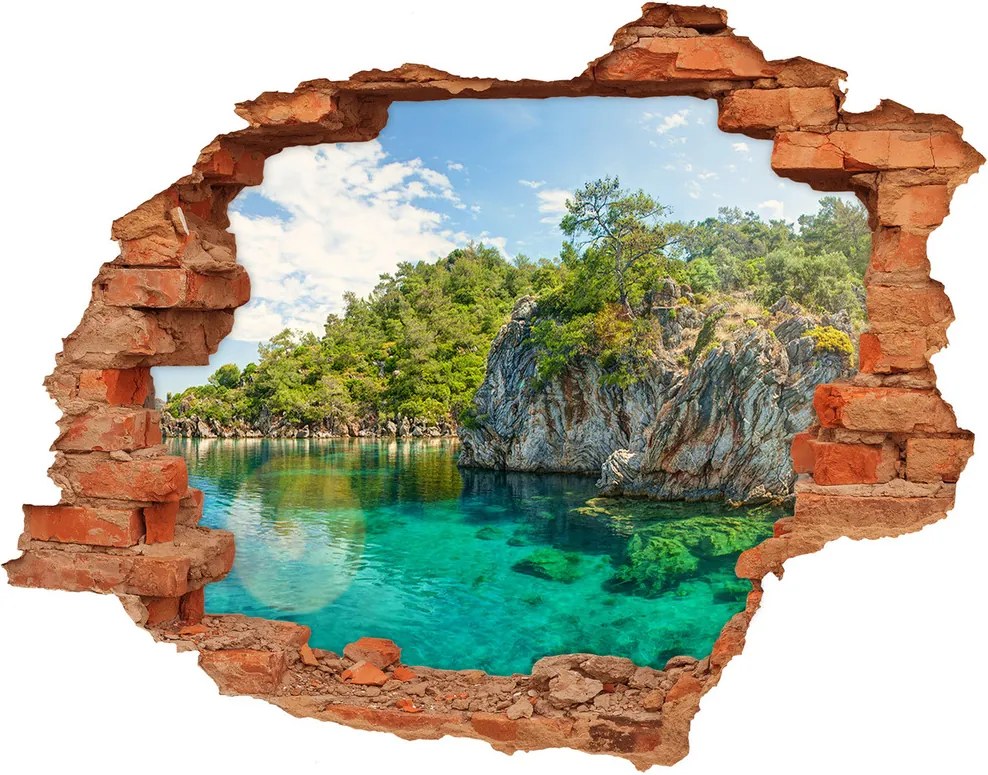 Nálepka fototapety 3D výhľad Modrá lagúna WallHole-cegla-90x70-90231572