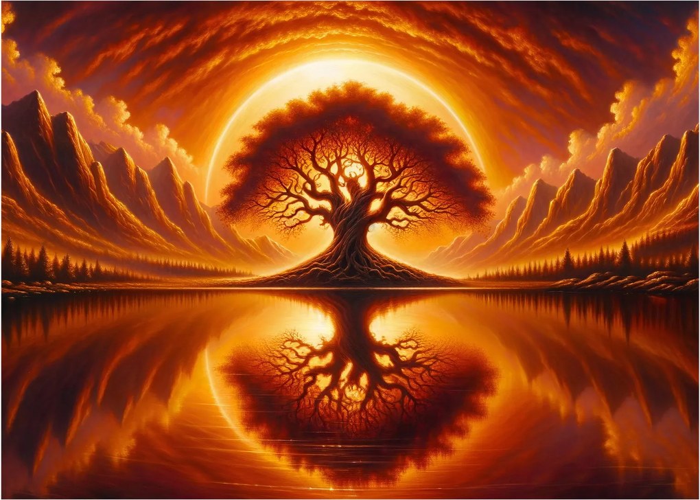 Obraz – Strom v krvavom slnku (70x50 cm)