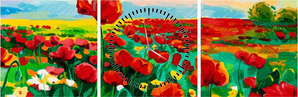 Obraz poľa s vlčími makmi (s hodinami) (90x30 cm)