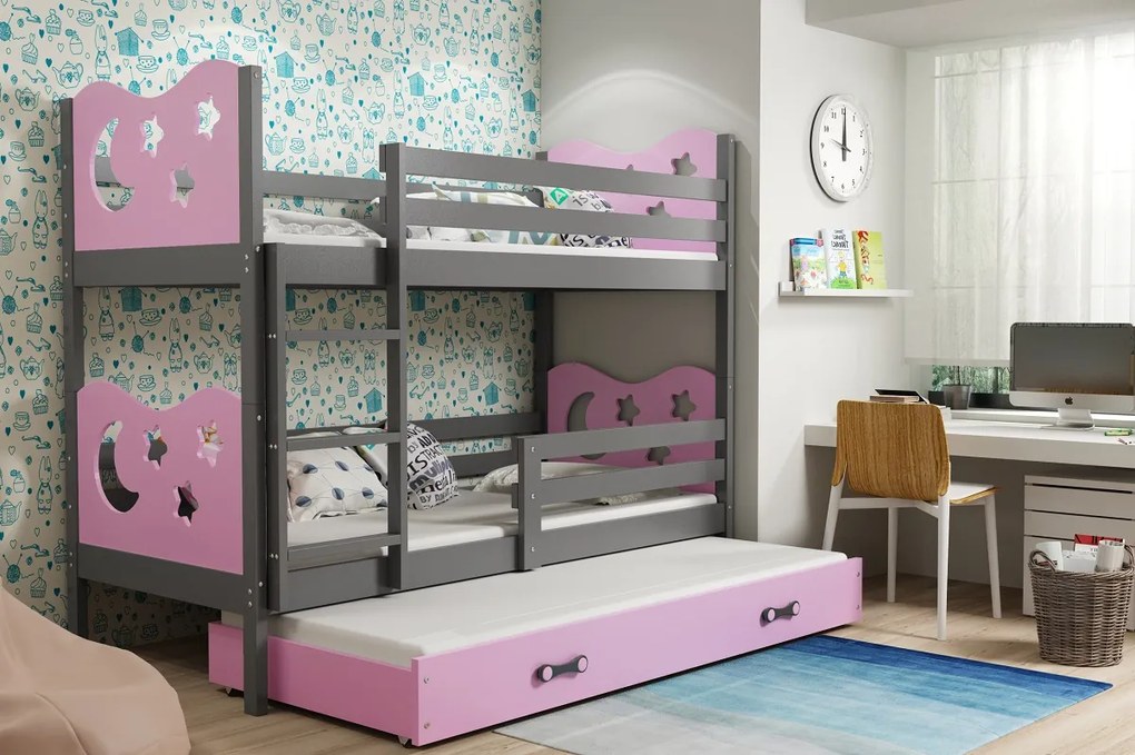 BMS Group Poschodová posteľ s prístelkou MIKO - s úložným priestorom - pre troch - GRAFIT