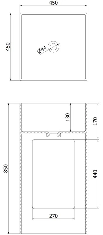 Mexen Xola-2, voľnestojace umývadlo z konglomerátu 45x45x85 cm, biela matná, 26594500