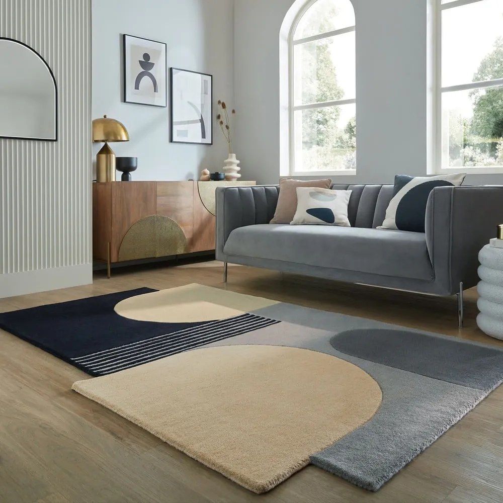 Čierno-sivý ručne tkaný vlnený koberec 200x290 cm Lozenge Monochrome – Flair Rugs