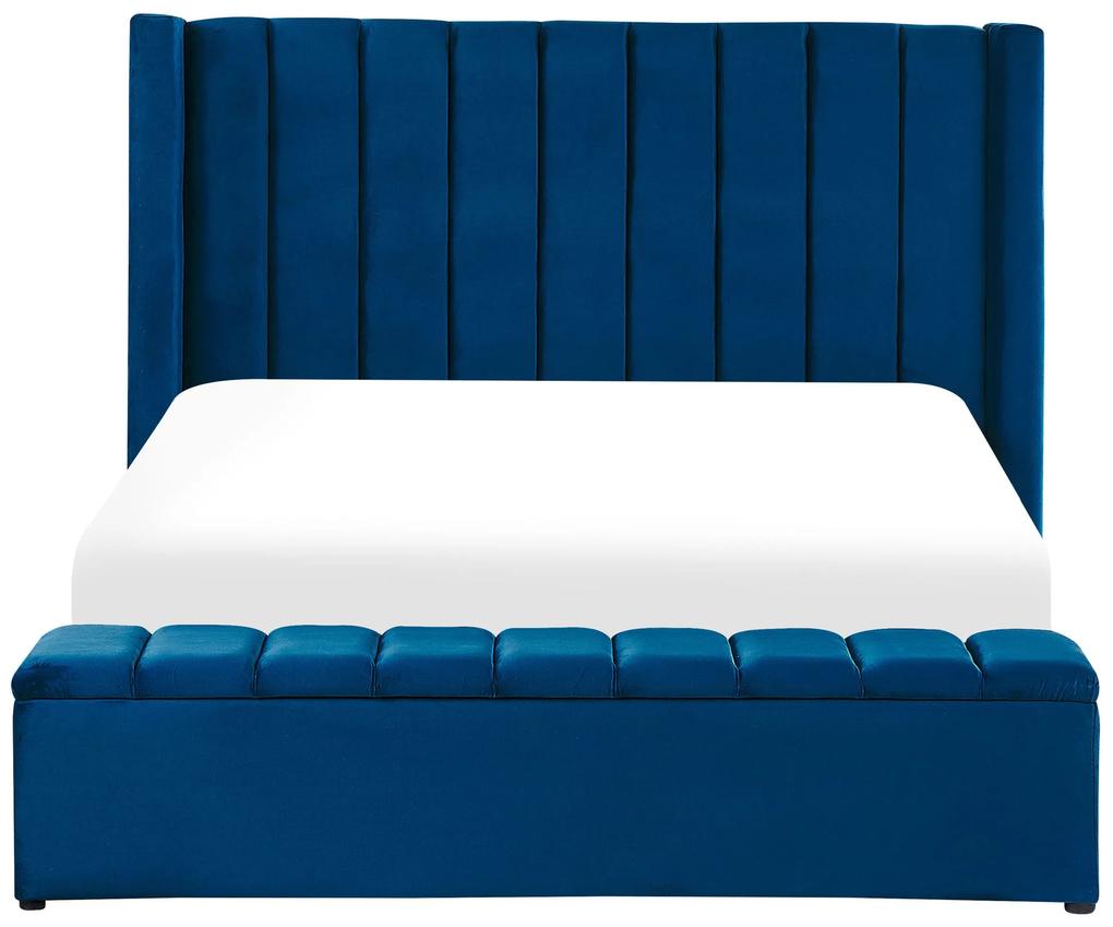 Zamatová posteľ s úložným priestorom 160 x 200 cm modrá NOYERS Beliani