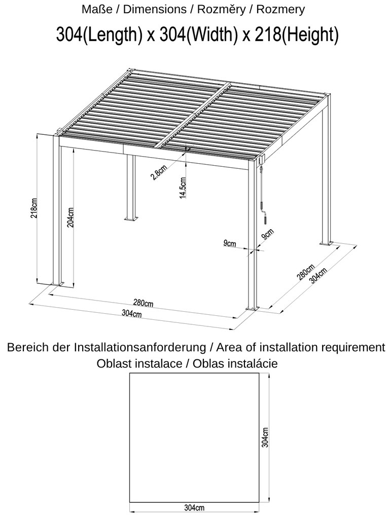 Hliníková bioklimatická pergola s lamelami BestBerg BBP-9G / 3 x 3 m / sivá