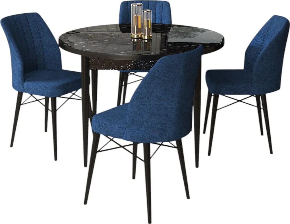Jedálenský set Roxie (mramor čierny + námornícka modrá) (pre 4 osoby). Akcia -19%. Vlastná spoľahlivá doprava až k Vám domov. 1144558