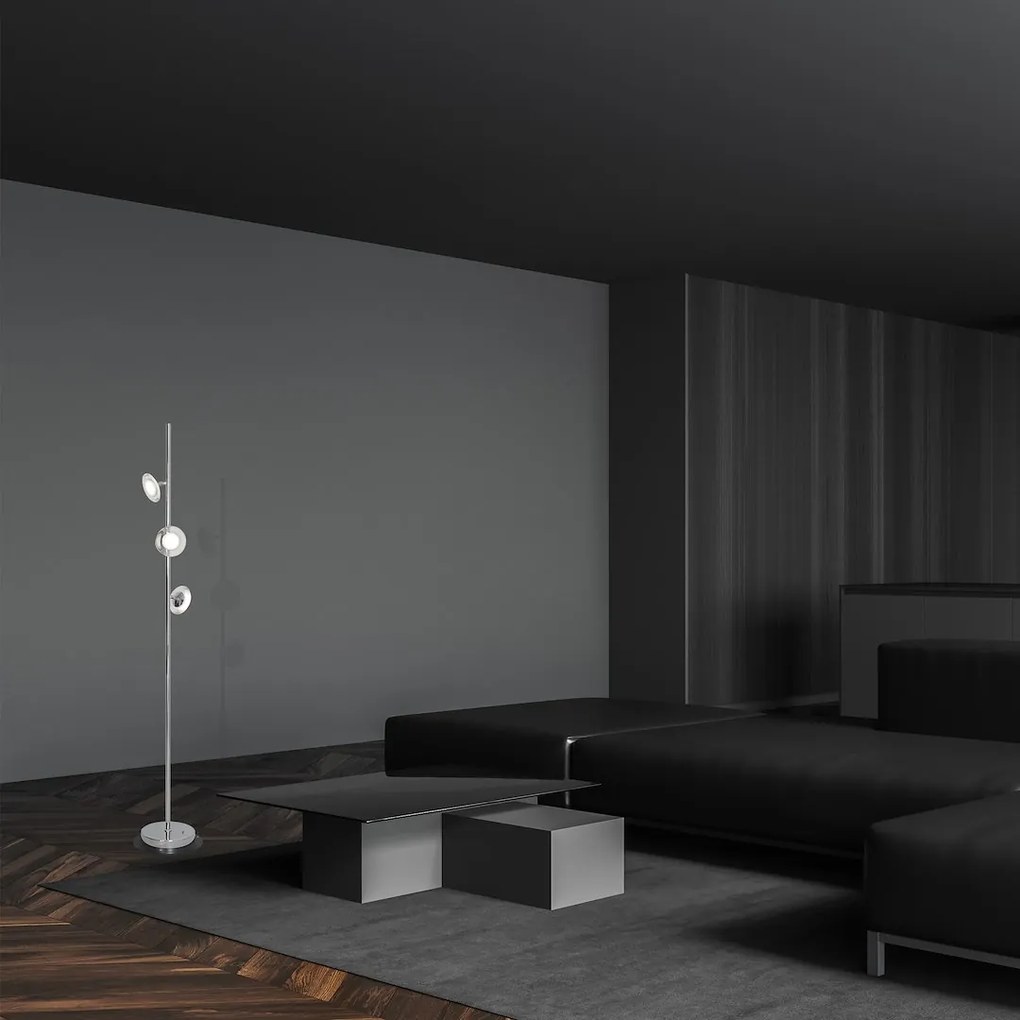 Stojacia lampa Ellipse, 3x chrómové kovové tienidlo, ch