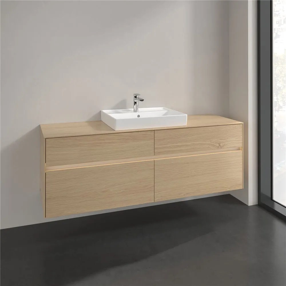 VILLEROY &amp; BOCH Collaro závesná skrinka pod umývadlo na dosku (umývadlo v strede), 4 zásuvky, s LED osvetlením, 1600 x 500 x 548 mm, Nordic Oak, C025B0VJ