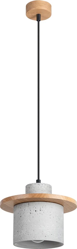 Závesné svietidlo Mab, 1x betónové/drevené tienidlo