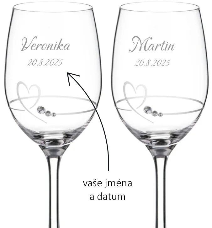 Dekorant Svadobné poháre na biele víno Petit Heart se Swarovski krystaly 240 ml 2KS