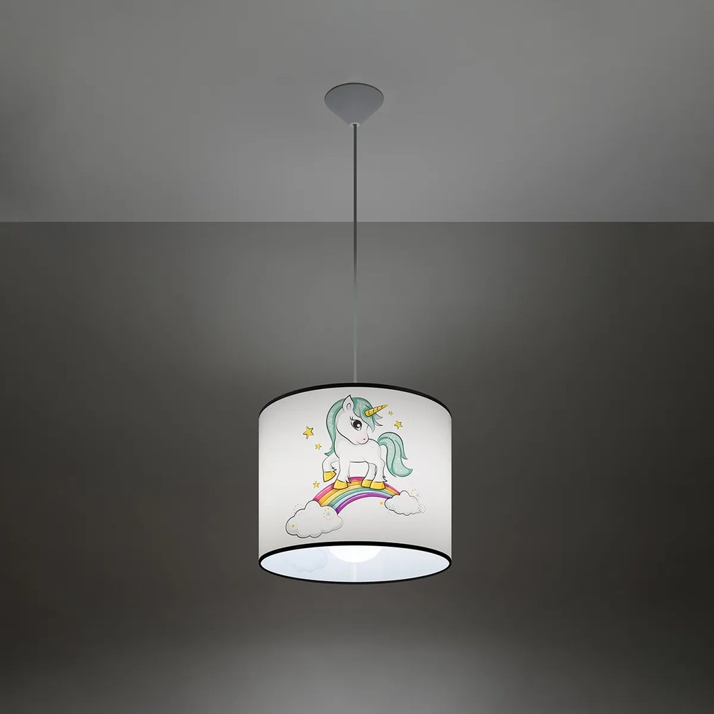 Detské závesné svietidlo Unicorn, 1x plastové tienidlo so vzorom, (fi 30cm)