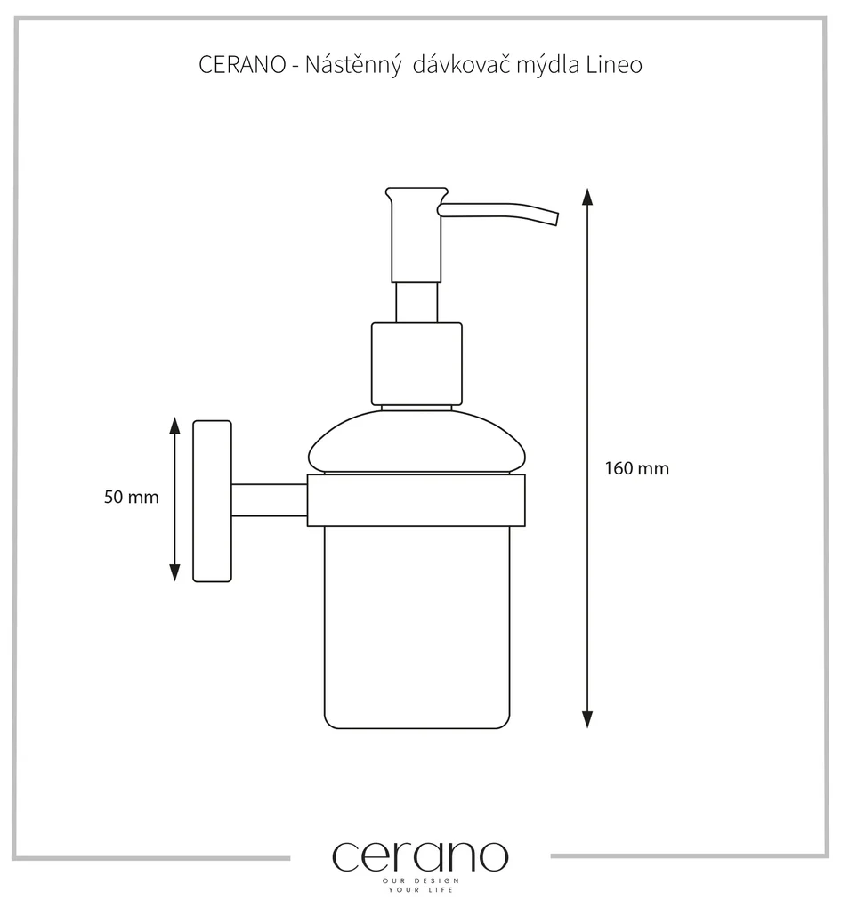 CERANO - Nástenný dávkovač mydla Lineo - čierna matná, mliečne sklo, CER-CER-479809