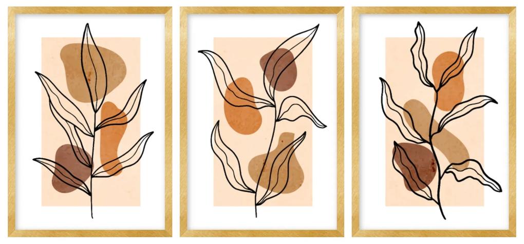 Gario Sada plagátov Wonderful lightness - 3 dielna Farba rámu: Zlatá, Veľkosť: 99 x 45 cm
