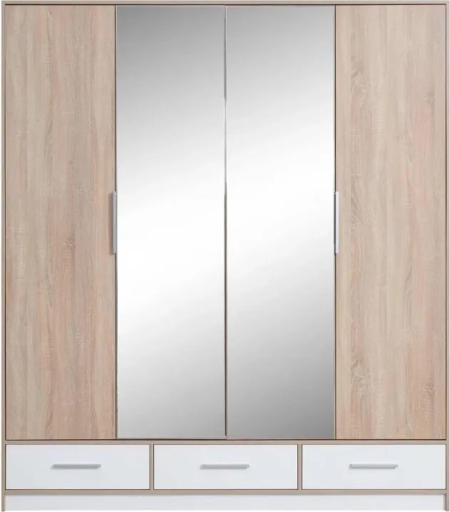 Šatník strieškou, dub sonoma / biela mat+zrkadlo