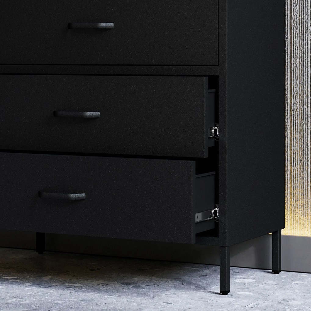 Čierna kovová komoda so zásuvkami na nožičkách CARLA Modern 800 x 1015 x 400 mm