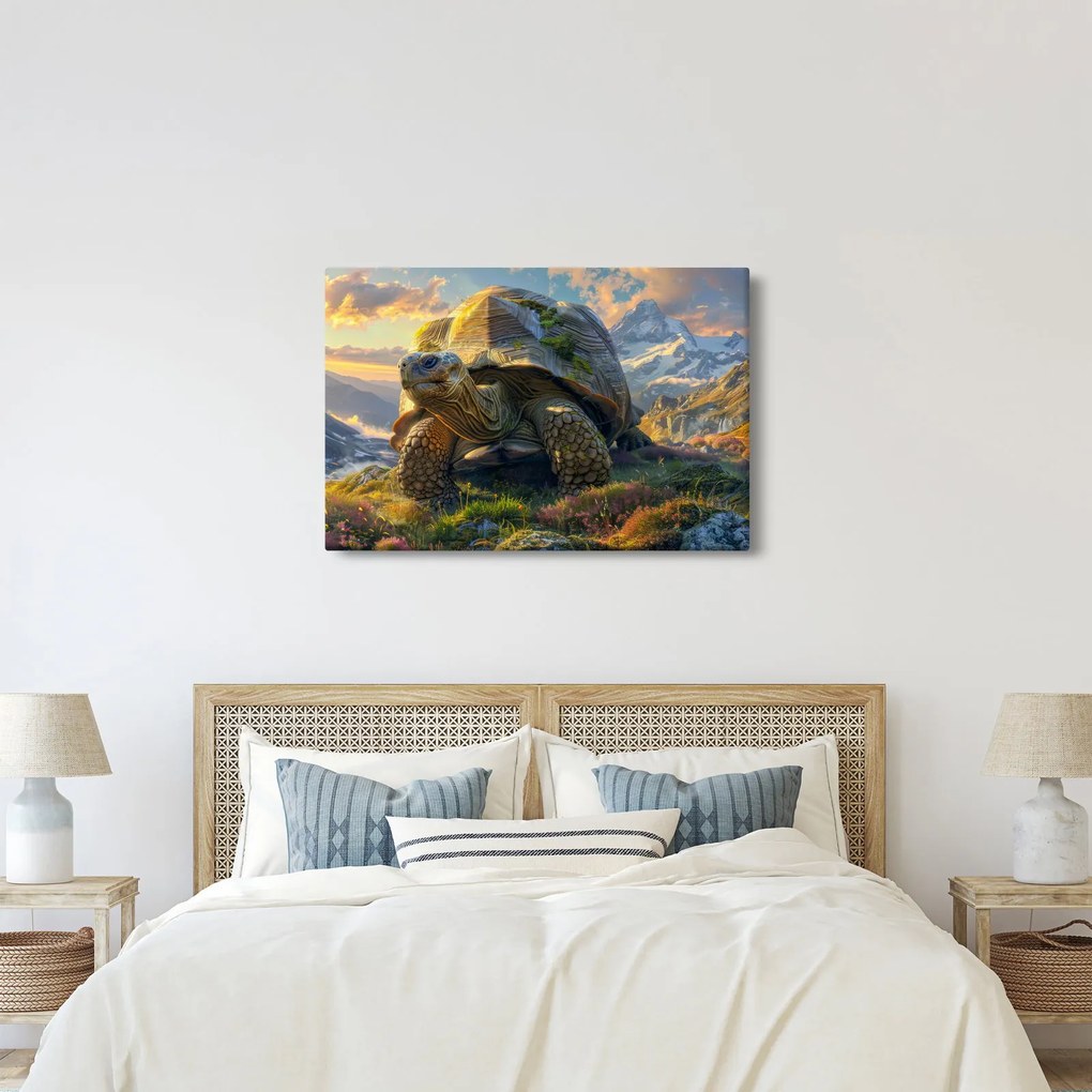 Obraz - Korytnačka a horská krajina (90x60 cm)