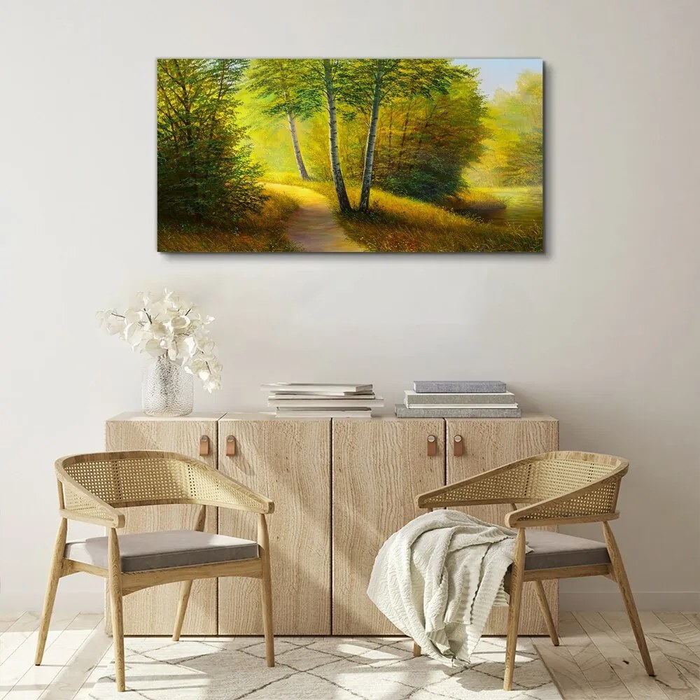 Obraz Canvas Maľovanie lesných stromov cesta