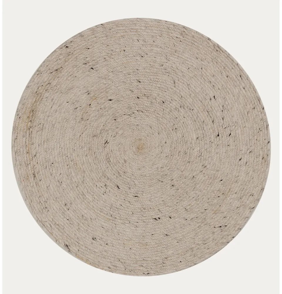 Ručne tkaný vlnený okrúhly koberec vo svetlosivej a slonovinovej farbe ø 200 cm Takashi – Kave Home