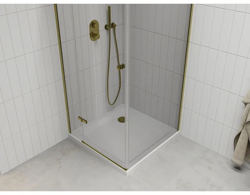 Mexen Roma, sprchovací kút 80 (dvere) x 80 (stena) cm, 6mm číre sklo, zlatý profil + slim sprchová vanička 5cm, 854-080-080-50-00-4010
