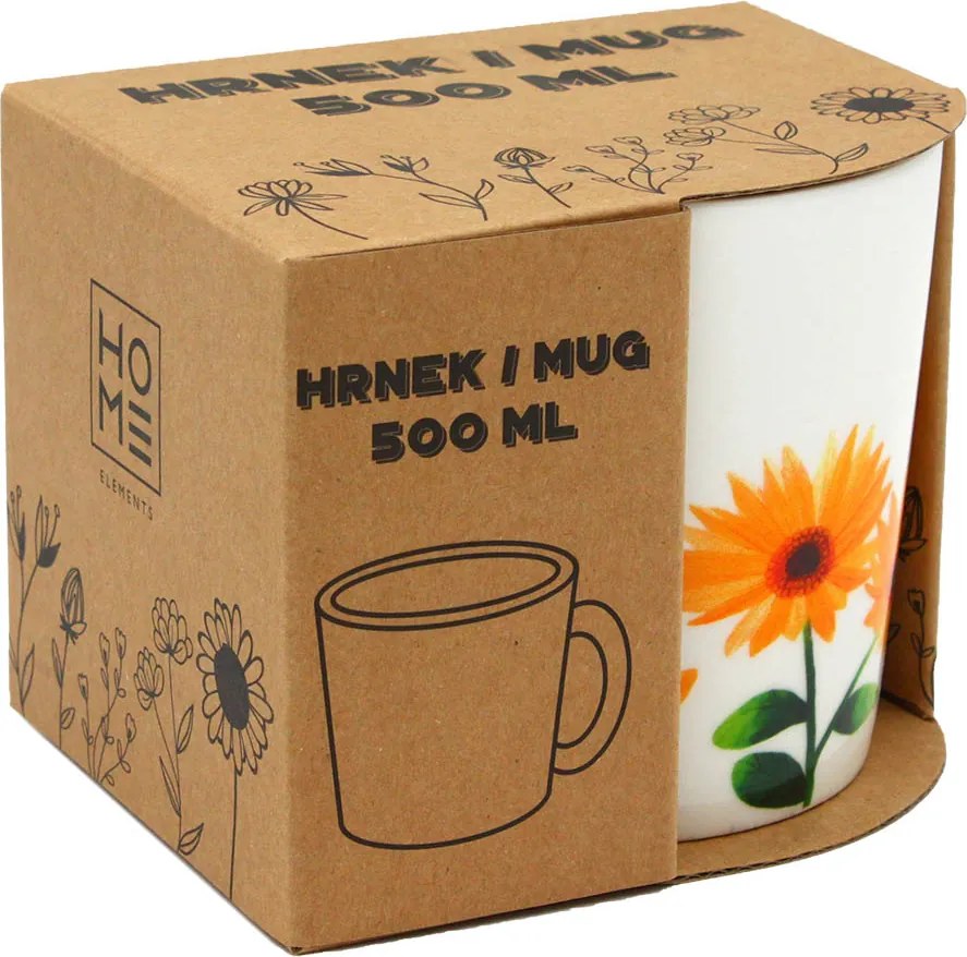 HOME ELEMENTS Hrnček porcelánový 500 ml, Slnečnice Množství: 1 ks