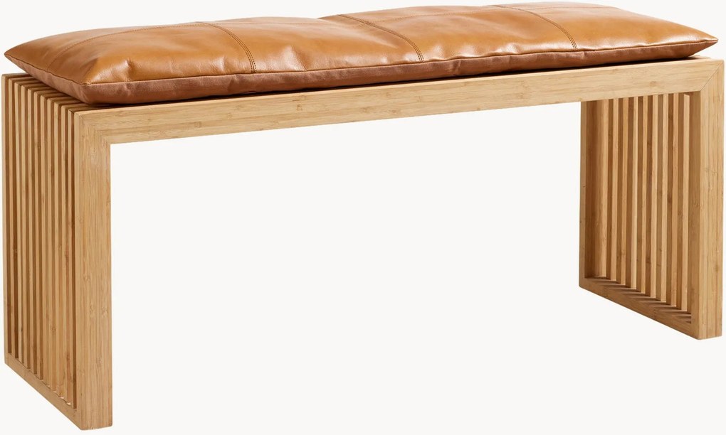 Lavica z mahagónového dreva's koženou poduškou Rib