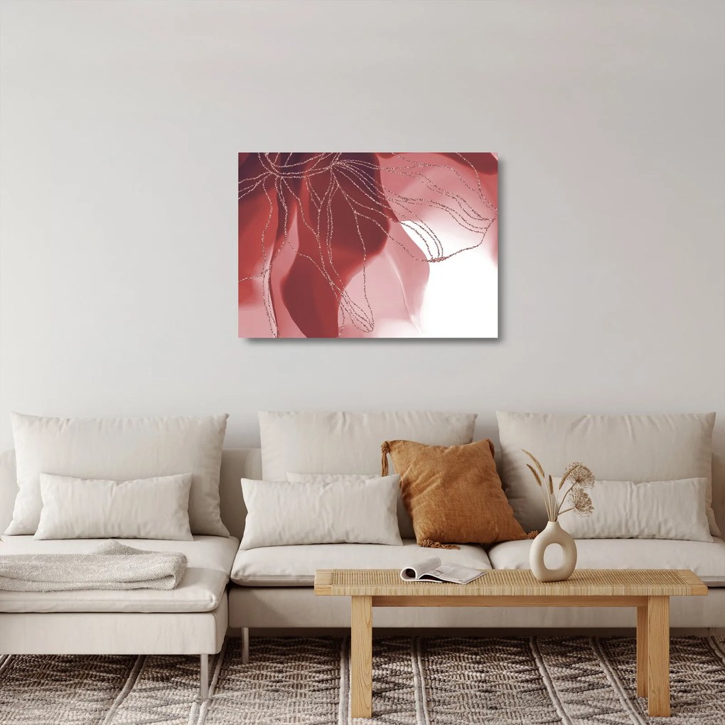 Sklenený obraz - Červená abstraktná kvetina N⁰1 (70x50 cm)