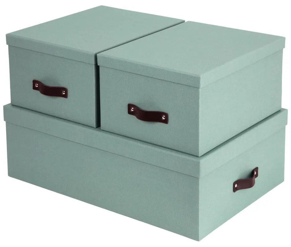 Kartónové úložné boxy s vekom v mentolovej farbe v súprave 3 ks 31x47x15 cm Inge – Bigso Box of Sweden