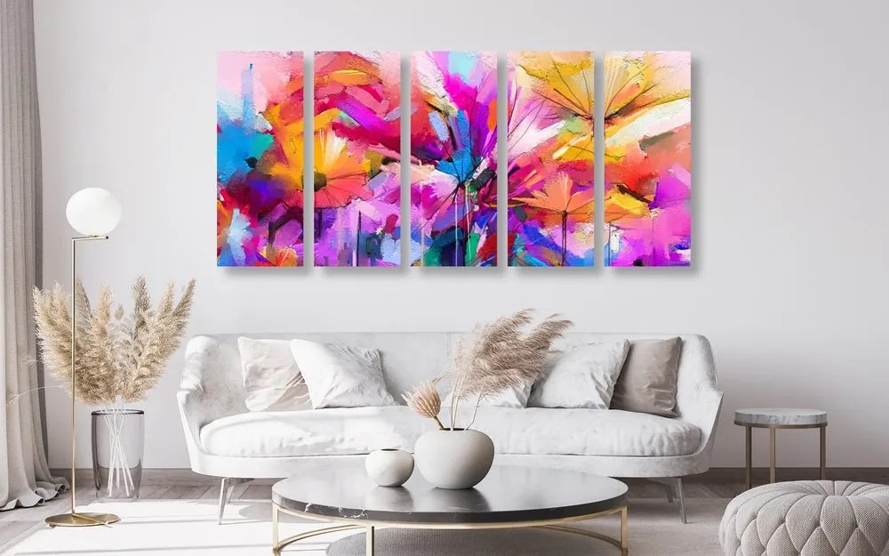 5-dielny obraz abstraktné farebné kvety Varianta: 100x50