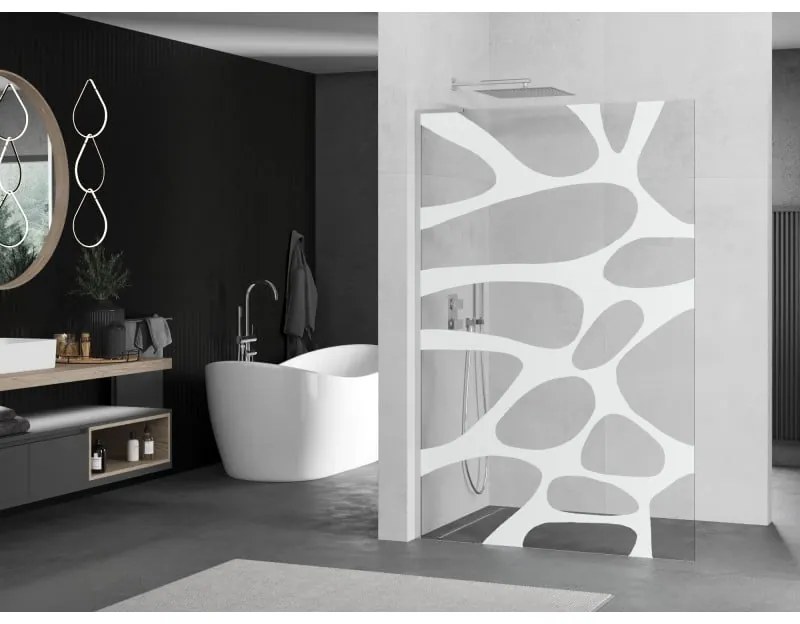 Mexen Kioto L, sprchová zástena Walk-In 70 x 200 cm, 8mm číre sklo biely vzor, chrómový profil, 800-070-103-01-97