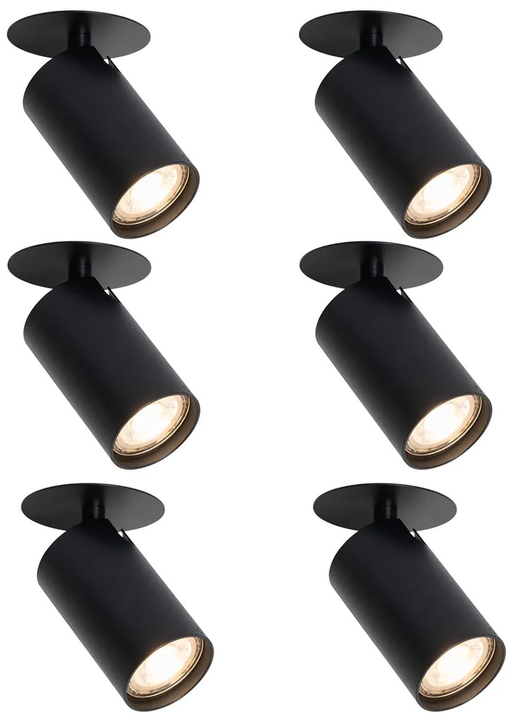 Sada 6 moderných zapustených bodových svetiel čierna GU10 50mm - Chels