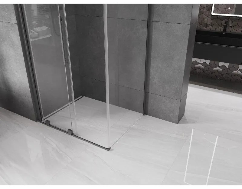 Mexen Velar, sprchový kút s posuvnými dverami 130 x 85 cm, 8mm číre sklo, brúsený grafit, 871-130-085-01-95