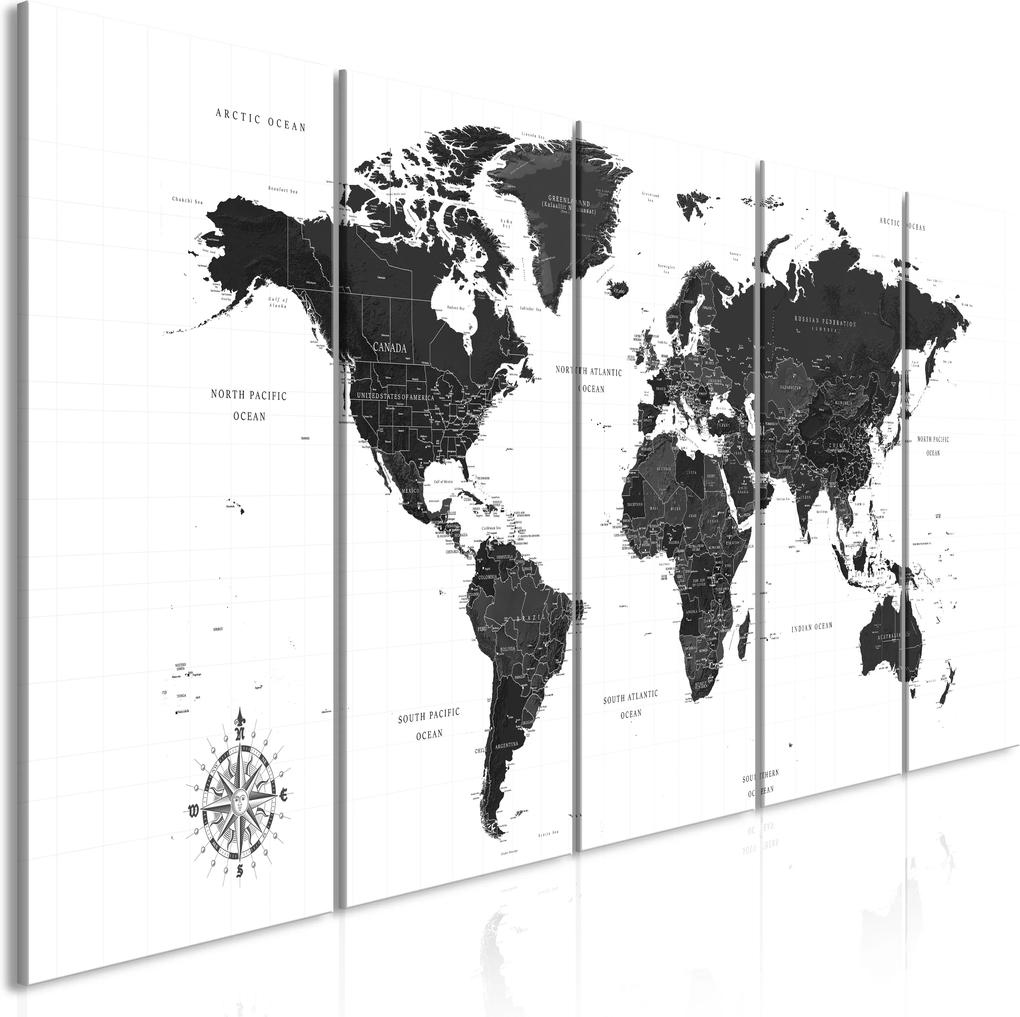 Obraz - Black and White Map (5 Parts) Narrow 200x80
