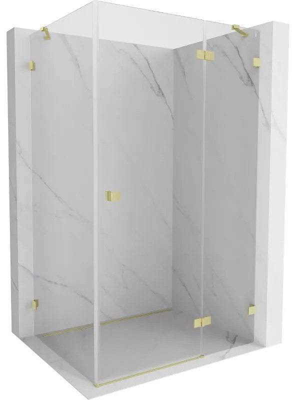 Mexen Lunar, pravostranný výklopný sprchový kút 75 x 80 cm, 8mm číre sklo, zlatý matný profil, 834-075-080-55-00-P