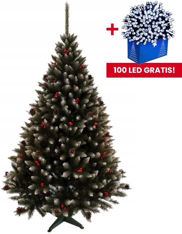 Zasnežený vianočný stromček smrek s jarabinou 220 cm