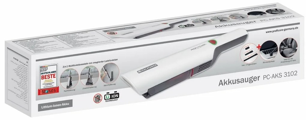 ProfiCare AKS 3102 ručný aku vysávač, bielabiely
