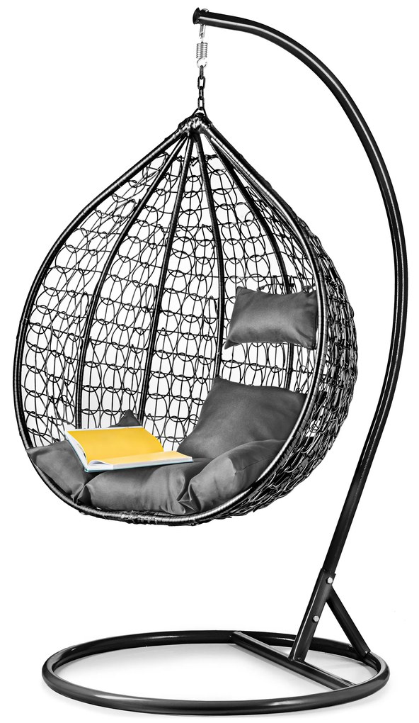 Čierne závesné kreslo KOKON so stojanom